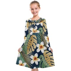 Seamless Pattern With Tropical Strelitzia Flowers Leaves Exotic Background Kids  Midi Sailor Dress by Ket1n9