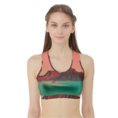 Brown Mountain Illustration Sunset Digital Art Mountains Sports Bra With Border by Cendanart