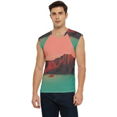 Brown Mountain Illustration Sunset Digital Art Mountains Men s Raglan Cap Sleeve T-shirt by Cendanart