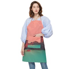 Brown Mountain Illustration Sunset Digital Art Mountains Pocket Apron by Cendanart