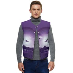 Ufo Illustration Style Minimalism Silhouette Men s Button Up Puffer Vest	 by Cendanart