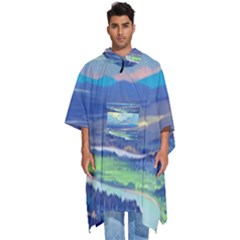 Mountains And Trees Illustration Painting Clouds Sky Landscape Men s Hooded Rain Ponchos by Cendanart