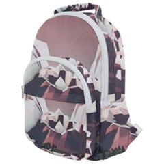 White And Brown Mountain Illustration Digital Art Rounded Multi Pocket Backpack by Cendanart