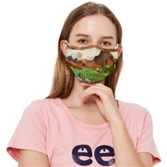 River Between Green Forest With Brown Mountain Fitted Cloth Face Mask (adult) by Cendanart