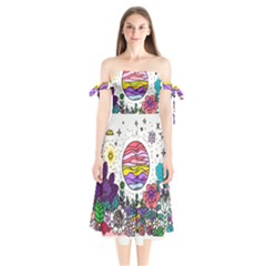 Rainbow Fun Cute Minimal Doodles Shoulder Tie Bardot Midi Dress by Bedest