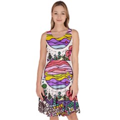 Rainbow Fun Cute Minimal Doodles Knee Length Skater Dress With Pockets by Bedest