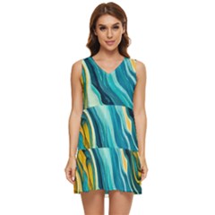 Painting Liquid Water Tiered Sleeveless Mini Dress by Grandong