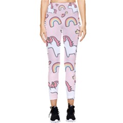 Cute Unicorn Rainbow Seamless Pattern Background Pocket Leggings  by Bedest