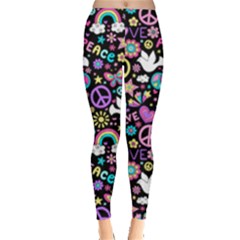 Peace & Love Heart Navy Leggings  by CoolDesigns