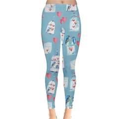 Love Birds Blue Heart Navy Leggings  by CoolDesigns