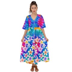 Rainbow Vintage Lily Tie Dye Kimono Sleeve Boho Dress by CoolDesigns