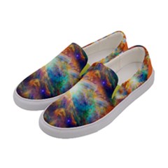 Orange And Cyan Space Galaxy Printed Womens Canvas Slip Ons by CoolDesigns