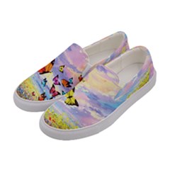 Lavender Watercolor Butterfly Pattern Womens Canvas Slip Ons by CoolDesigns