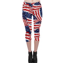 American Flag Red & Blue Capri Leggings  by CoolDesigns