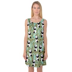 Olive & Cyan Bamboo Trees & Panda Kids Sleeveless Satin Nightdress by CoolDesigns