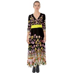 Vintage Butterfly Yellow & Black Garden Button Up Boho Maxi Dress by CoolDesigns