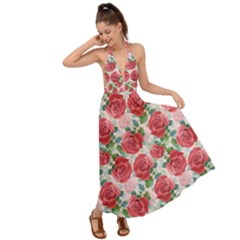 Roses Floral Light Pink Backless Maxi Beach Dress by CoolDesigns