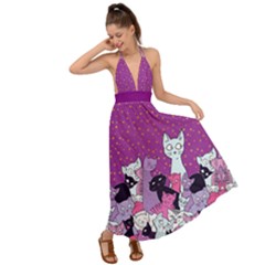 Cute Kitty Cats Kitten Print Purple Backless Maxi Beach Dress by CoolDesigns