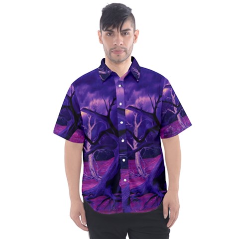 Forest Night Sky Clouds Mystical Men s Short Sleeve Shirt by Bedest