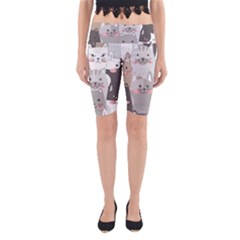 Cute Cats Seamless Pattern Yoga Cropped Leggings by Bedest