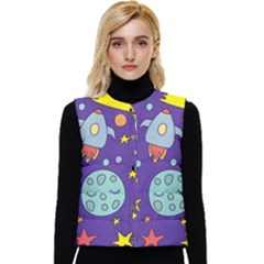 Card With Lovely Planets Women s Button Up Puffer Vest by Bedest