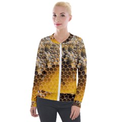 Honeycomb With Bees Velvet Zip Up Jacket by Bedest