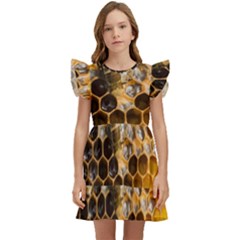 Honeycomb With Bees Kids  Winged Sleeve Dress by Bedest