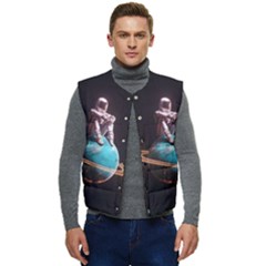 Stuck On Saturn Astronaut Planet Space Men s Button Up Puffer Vest	 by Cendanart