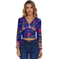 Enchanted Rose Stained Glass Long Sleeve V-neck Top by Cendanart