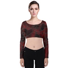 Mosaic Glass Glass Mosaic Colorful Velvet Long Sleeve Crop Top by Cendanart