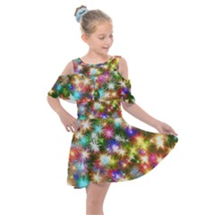 Star Colorful Christmas Abstract Kids  Shoulder Cutout Chiffon Dress by Cendanart