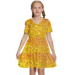 Liquid Bubble Drink Beer With Foam Texture Kids  Short Sleeve Tiered Mini Dress by Cemarart