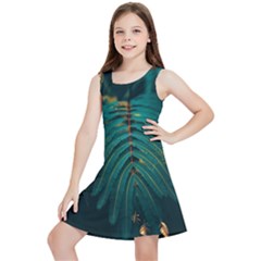 Dark Green Leaves Leaf Kids  Lightweight Sleeveless Dress by Cemarart