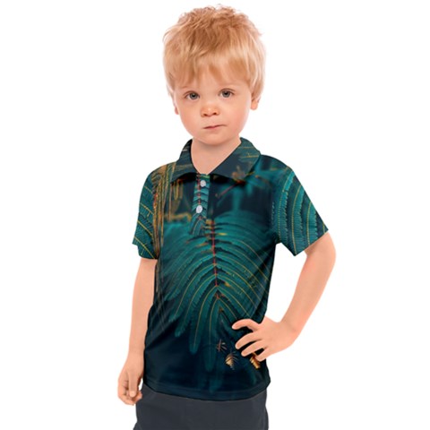 Dark Green Leaves Leaf Kids  Polo T-shirt by Cemarart