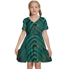 Dark Green Leaves Leaf Kids  Short Sleeve Tiered Mini Dress by Cemarart