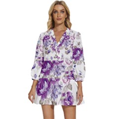 Flower-floral-design-paper-pattern-purple-watercolor-flowers-vector-material-90d2d381fc90ea7e9bf8355 V-neck Placket Mini Dress by saad11