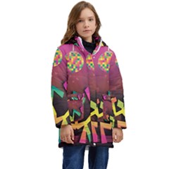 Dancing Colorful Disco Kids  Hooded Longline Puffer Jacket by Bajindul