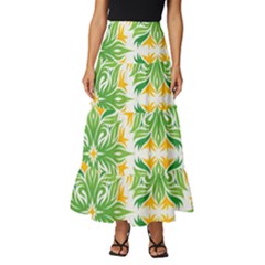 Green Pattern Retro Wallpaper Tiered Ruffle Maxi Skirt by Bajindul