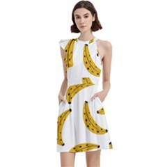 Banana Fruit Yellow Summer Cocktail Party Halter Sleeveless Dress With Pockets by Mariart