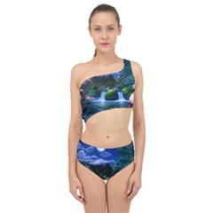 Flamingo Paradise Scenic Bird Fantasy Moon Paradise Waterfall Magical Nature Spliced Up Two Piece Swimsuit by Ndabl3x