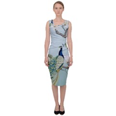 Couple Peacock Bird Spring White Blue Art Magnolia Fantasy Flower Sleeveless Pencil Dress by Ndabl3x