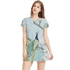 Couple Peacock Bird Spring White Blue Art Magnolia Fantasy Flower Women s Sports Skirt by Ndabl3x