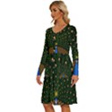 Peacock Feathers Tail Green Beautiful Bird Long Sleeve Dress With Pocket View2