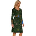 Peacock Feathers Tail Green Beautiful Bird Long Sleeve Dress With Pocket View3