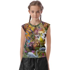 Garden Of Paradise Butterfly Swan Bird Painting Gazebo, Peacock Flower Kids  Raglan Cap Sleeve T-shirt by Ndabl3x