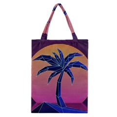 Abstract 3d Art Holiday Island Palm Tree Pink Purple Summer Sunset Water Classic Tote Bag by Cemarart