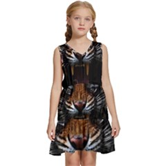 Tiger Angry Nima Face Wild Kids  Sleeveless Tiered Mini Dress by Cemarart