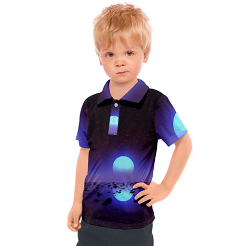 Sunset Colorful Nature Night Purple Star Kids  Polo T-shirt by Cemarart