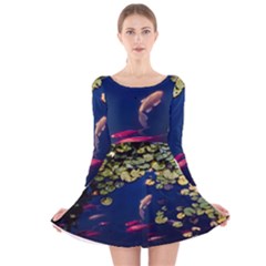 Koi Fish Carp Long Sleeve Velvet Skater Dress by Cemarart