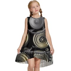 Abstract Style Gears Gold Silver Kids  Frill Swing Dress by Cemarart